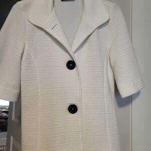 Luii White Textured Blazer with Black Buttons